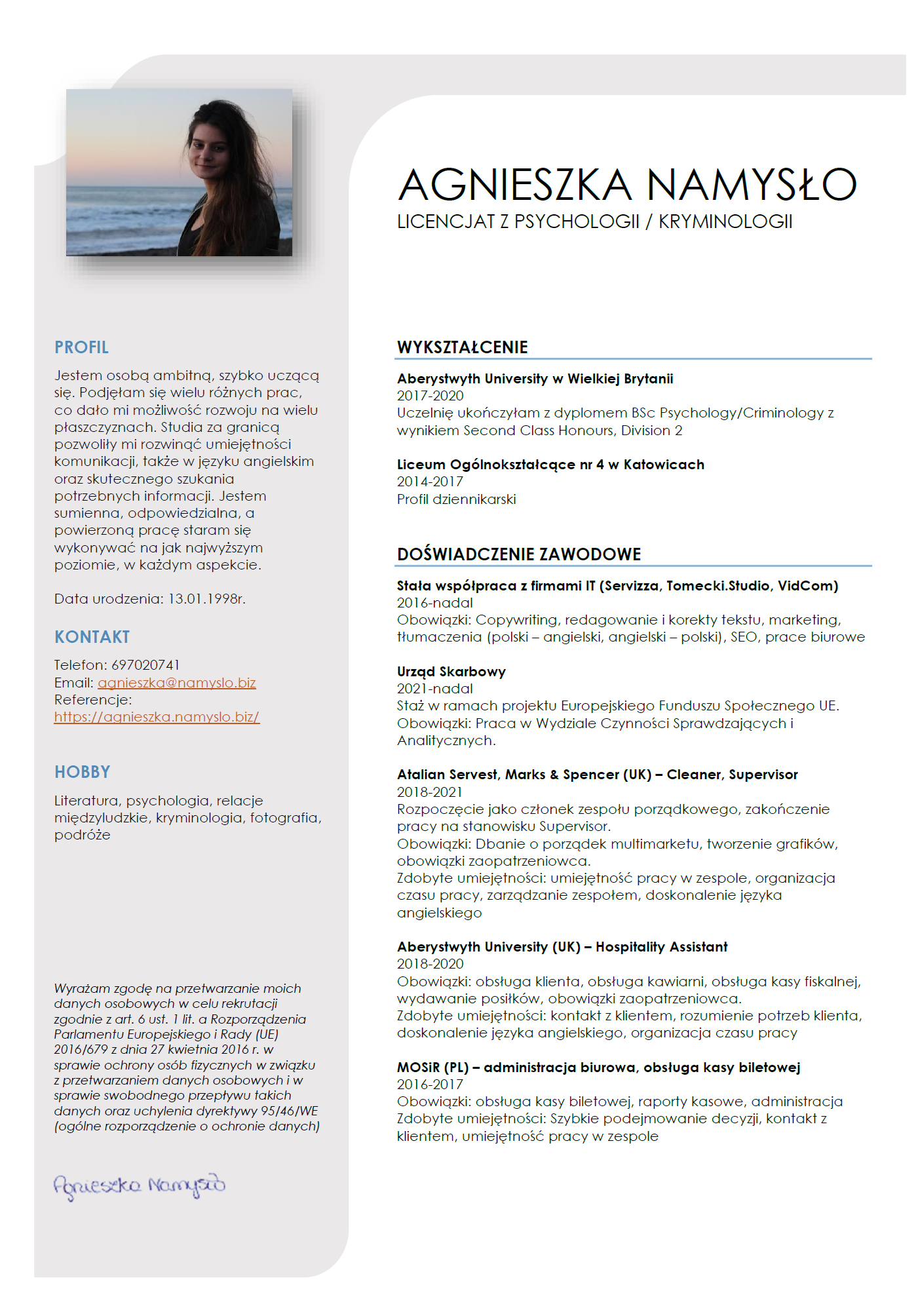 CURRICULUM VITAE Agnieszka Namyslo